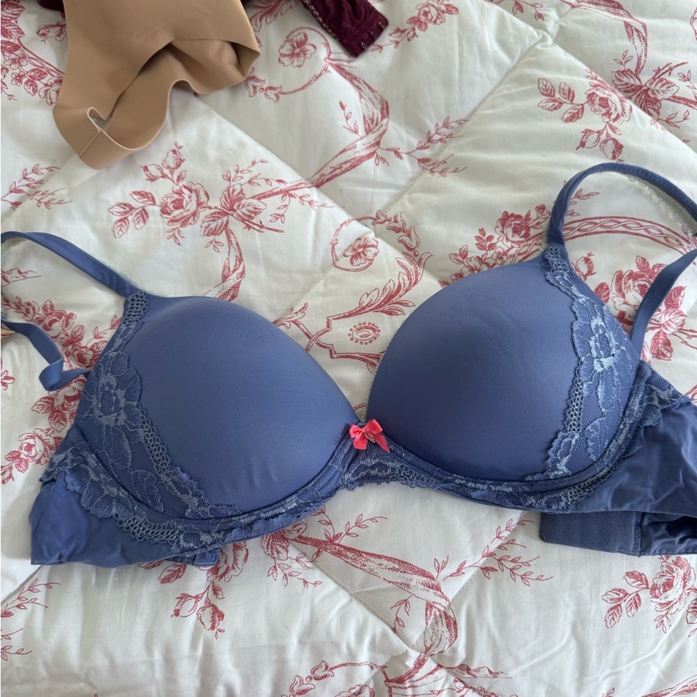 Victoria's Secret Blue Lace Bra with Pink Accent